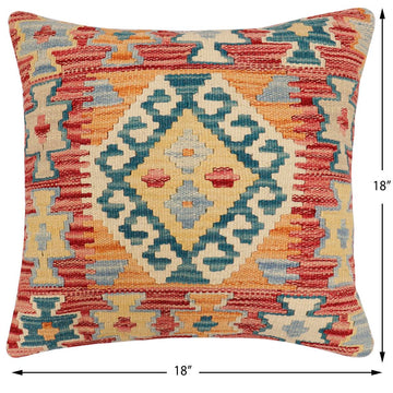 handmade Traditional Pillow Rust Green Hand-Woven SQUARE 100% WOOL Hand woven turkish pillow2' x 2'